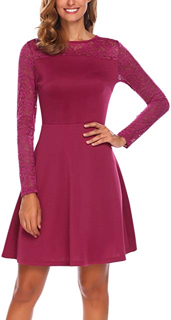 Zeagoo Women 3/4 Sleeve Lace Patchwork Cocktail Party Slim A-Line Dress