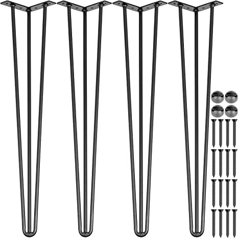 Happybuy Hairpin Table Legs 26" Black Set of 4 Desk Legs 880lbs Load Capacity (Each 220lbs) Hairpin Desk Legs 3 Rods for Bench Desk Dining End Table Chairs Carbon Steel DIY Heavy Duty Furniture Legs