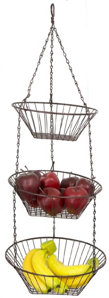 Home Basics 3-Tier Wire Hanging Basket, Chrome (1, Bronze)