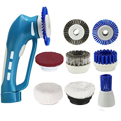 Household Power Scrubber, Car Polish Kit ,Cordless Electric Cleaning Kit with Rechargeable Battery, 7Pcs Replacement Brushes and 1Pcs Scouring Pad Multi Purpose for Shoes, Bathroom and Kitchen