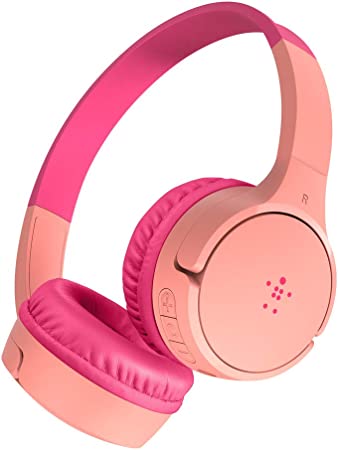 Belkin SoundForm Mini Kids Wireless Headphones with Built in Microphone, On Ear Headsets Girls and Boys For Online Learning, School, Travel Compatible with iPhones, iPads, Galaxy and more - Pink