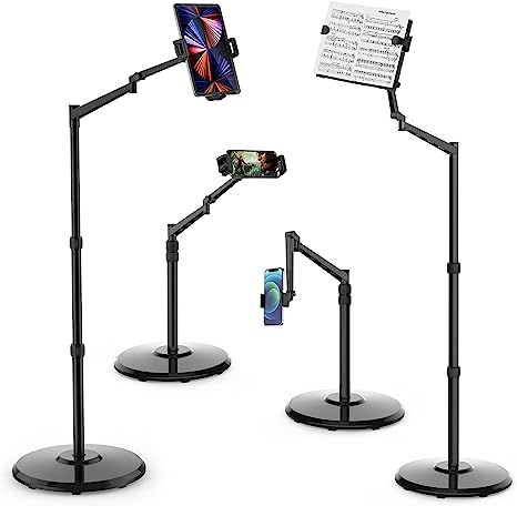 Smatree Tablet Floor Stand with Book Holder, 360 Degree Rotating with Height Adjustable Stand for 4.7-12.9inch Phone/Tablet, iPhone Series,eBook Reader,Floor Stand with Book Holder for Sheet Music