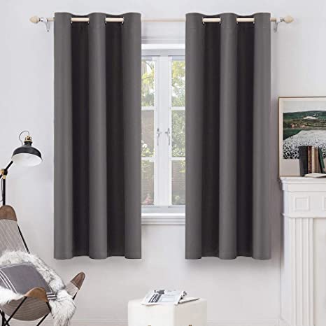 MIULEE Blackout Curtains for Bedroom Thermal Insulated Room Darkening Drapes Solid Window Treatment Set Grommet Top Light Blocking Curtain for Living Room 2 Panels 42 x 63 inch, Grey