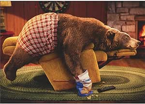 Bear Asleep on Recliner with Paw in Bag of Chips Funny/Humorous Masculine Birthday Card