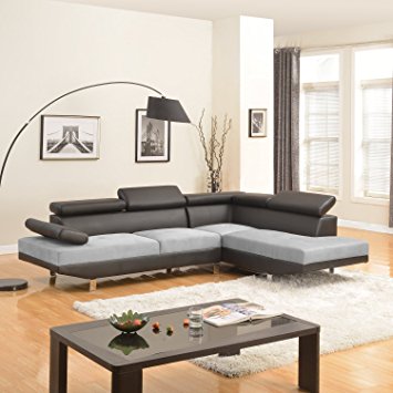 Modern Contemporary Designed Two Tone Microfiber and Bonded Leather Sectional Sofa (White/Grey) (Black / Grey)