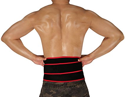 BULESK Waist Trimmer Belt Support Brace, Adjustable Velcro Effortless Slimming Belt, Breathable Stomach Wrap Waist Trainer Cincher Girdle for Men & Women (Black&Red)