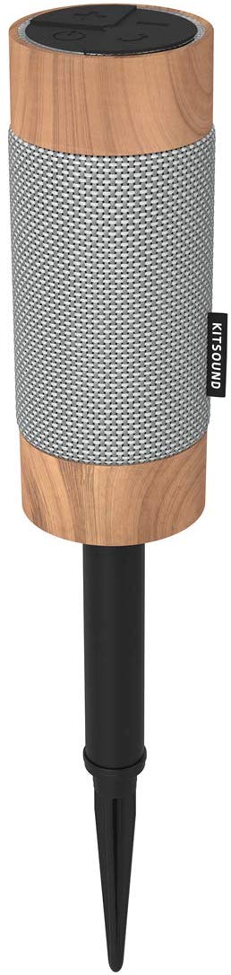 Kitsound Diggit Outdoor Freestanding Bluetooth Garden Speaker with Removable Stake Silver/Wood