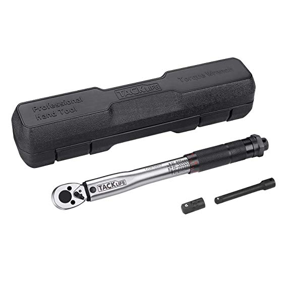 Tacklife 1/4-inch Drive 20-200lbf-in/2.26-22.6Nm Torque Wrench Self Locking System,with 2.95-inch Extension Bar, 3/8" Reducer,HTW4A