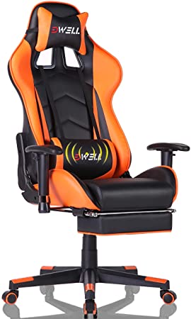 EDWELL Gaming Chair Office Chair with Footrest,High Back Computer Gaming Chair, Racing Style Ergonomic Chair PU Leather Desk Chair with Headrest and Massage Lumbar Support, Orange