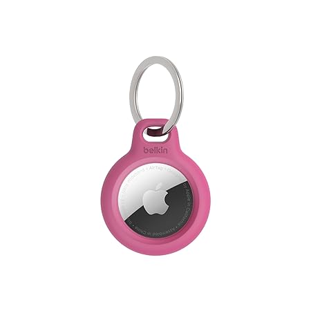 Belkin Polyethylene Terephthalate AirTag Case Secure Holder with Key Chain for Apple Air Tag Protective Cover with Advance Scratch Resistance - Pink Colour, Key Ring (F8W973)