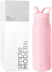 Simple Modern Water Bottle with Straw lid | Insulated Stainless Steel Thermos | Reusable Travel Water Bottles for Gym & Sports | Leak Proof & BPA Free | Mesa Collection | 34oz, Blush