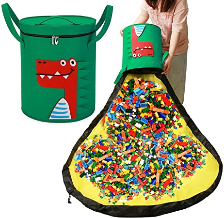 SHL Toy Organizer and Storage Bag and Play Mat for Kids，Indoor & Outdoor Toy Quick Collapsible Storage Bin for Baby Room, Large Capacity Toy Organizer Basket - Cartoon Crocodile Felt Bucket