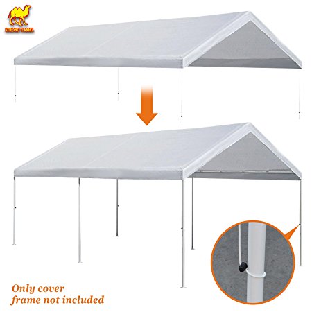 Strong Camel New 10'x20' Carport Replacement Canopy Cover for Tent Top Garage Shelter Cover w Ball Bungees (Only cover, Frame is not included )