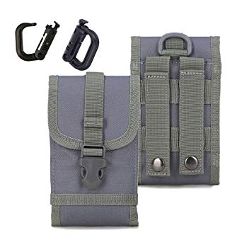 MOLLE Tactical Pouch Army Waist Holster Cell Phone Bag for iPhone 7 Plus Android w/Bonus Belt Clip Grimloc Locking D-Ring (Gray Blue)