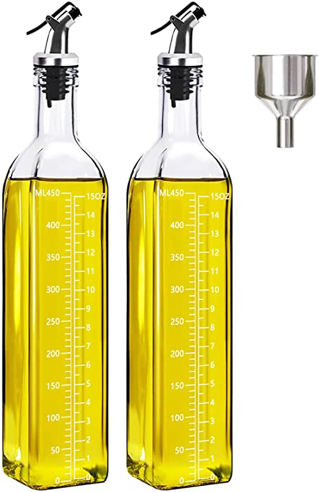 Leaflai Oil Dispenser Oil Bottle for Kitchen, 2 Pcs Glass Olive Oil Dispenser and Vinegar Dispenser Set with Funnel Easy Refill ( 500ml )