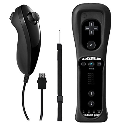 Veanic 2in1 Built-in Motion Plus Wii Remote   Nunchuck Controller for Nintendo Wii & Wii U & Wii Mini Systems, with Silicone Skin   Wrist Strap (Black)