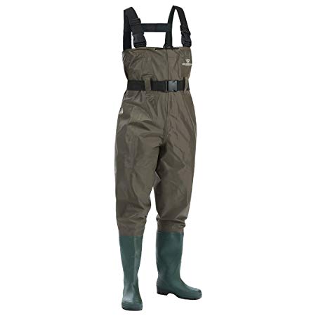 FISHINGSIR Chest Fishing Waders Hunting Bootfoot with Wading Belt Waterproof Insulated Breathable Nylon and PVC Cleated Wading Boots for Men Women