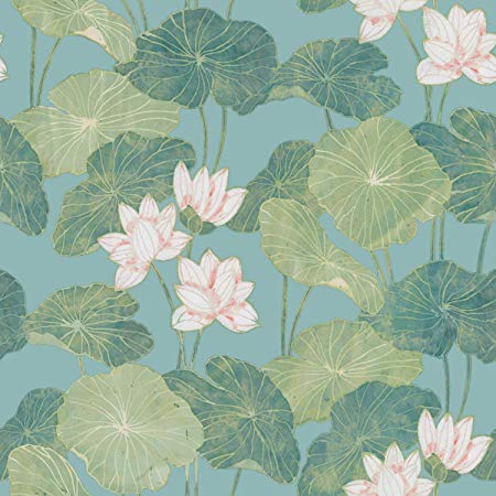 RoomMates Aqua Lily Pads Peel and Stick Wallpaper