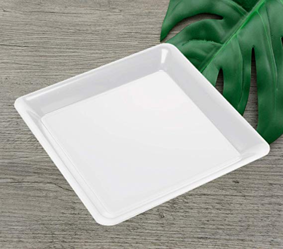 4 12" White Square Plastic Trays Heavy Duty Plastic Serving Tray 12" x 12" Unbreakable Serving Platters Food Tray Decorative Serving Trays Wedding Platter Party Trays Disposable Serving Party Platters