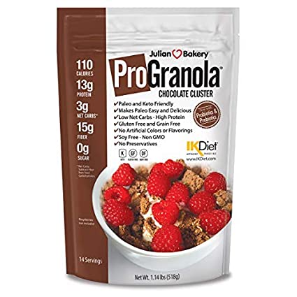 Julian Bakery ProGranola Cereal | Chocolate | 13g Protein | Paleo | 3 Net Carbs | Gluten-Free | Grain-Free | 14 Servings
