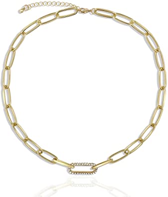 Une Douce Gold Choker Necklaces for Women, Chunky Gold Chain Link Necklaces, Dainty Chain Link Necklaces with Pearls, 90s Rhinestones Link Chain Choker, Trendy for Jewelry, Gift for Women Girls