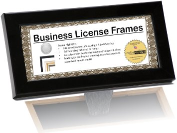 CreativePF [4x9bk] Black Business License Certificate Frames for Professionals 3.5 by 8.5-inch Self Standing Easel Back with Hanger