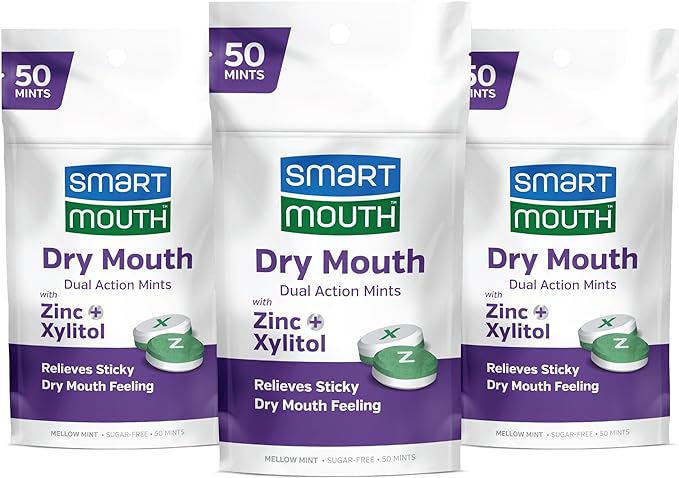 SmartMouth Dry Mouth Dual-Action Relief Mints, Breath Freshener, Sugar-Free Mint, 50 Ct, 3 Pack