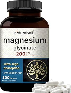 NatureBell Magnesium Glycinate 200mg with Valerian Root, 300 Capsules | 100% Chelated & Purified Mineral Supplement – Ultra High Absorption – Non-GMO, Gluten Free