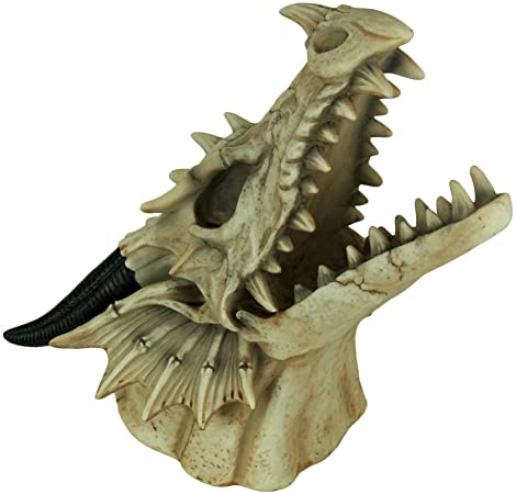 Wall Mounted 13 Inch Dragon Skull Sculpture - Fantasy Dragons Trophy - Gothic Dungeon - DWK HD49785