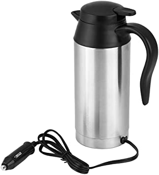 12V 750ML Electric Car Kettle Portable Stainless Steel Cigarette Lighter Heating Drinking Cup Portable Car Kettle Mug Electric Travel Thermoses for Heating Water Coffee Milk Tea