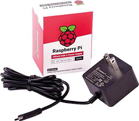 Raspberry Pi 4 Model B Official PSU, USB-C, 5.1V, 3A, US Plug, Black SC0218 Pi Accessory