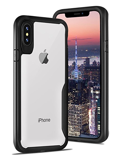 iPhone X Case,iPhone 10 Case, DAUPIN Apple iPhone X Wireless Charging Case Shock Absorbing TPU Hard PC Clear Back for Apple iPhone X / iPhone 10 5.8" (2017 Release)(Black)