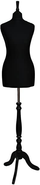 The Shopfitting Shop DELUXE Size 14/16 Female Dressmaking Dummy Tailors Bust Mannequin BLACK Jersey BLACK WOOD Tripod Stand