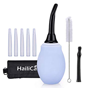 HailiCare Non-Toxic Enema Bulb Kits - 450ml Anal Douche Vaginal Cleaner (BPA & Phthalates Free) for Home Water   Coffee Colon Cleansing - 7 Nozzles (3 Different nozzles), Cleaning Brush & Storage Bag