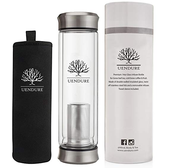 Tea Infuser - 15oz Loose Leaf Tea Cup, Fruit Tumbler, Glass Water Bottle and Travel Mug