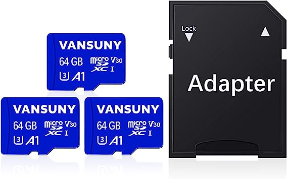 Vansuny Micro SD Card 64GB 3 Pack microSDXC Memory Card with SD Adapter A1 App Performance V30 4K Video Recording C10 U3 Micro SD for Phone, Security Camera, Dash Cam, Action Camera