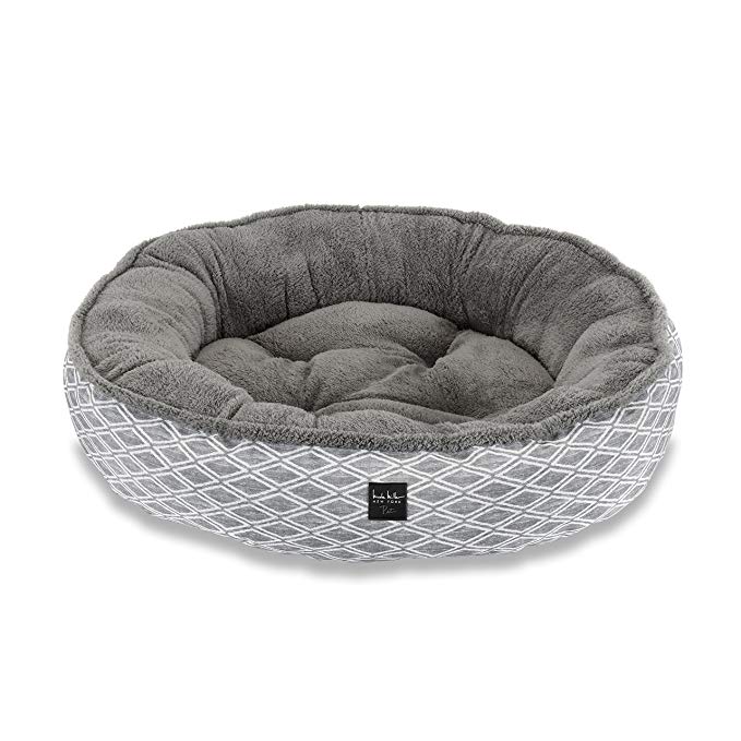 Home Dynamix Nicole Miller Comfy Pooch Pet Bed, 30 Inch Round, Gray Diamond