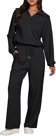 MEROKEETY Women's 2 Piece Outfits 2024 Long Sleeve Half Zip Sweatshirt Wide Leg Sweatpants Lounge Sets