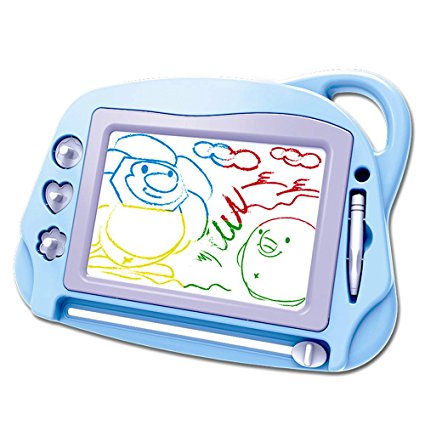 Mini Travel Magnetic Drawing Board, Erasable Sketch Pad Doodle Colorful Scribble Writing Area Educational Learning Toy for Kids / Toddlers with 3 Stamps and 1 Pen (Skyblue)