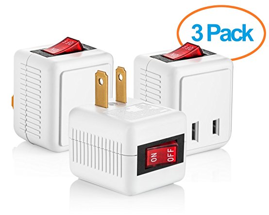 Yubi Power Single Port Outlet Wall Tap Adapter 2 Prong One Outlet Adapter With Lighted Switch Power On Off Control - 3 Pack