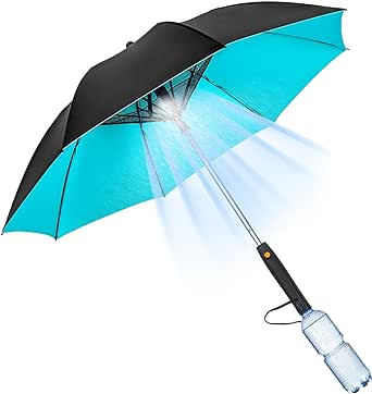 Uv Blocking Umbrella with Fan, 3 in 1 Umbrella with Fan and Mister, Sun Umbrella Uv Protection, USB Rechargeable Sun Umbrella, Cooling Umbrella with Fan, For Fishing, Golfing, Patio, Sand, Travel