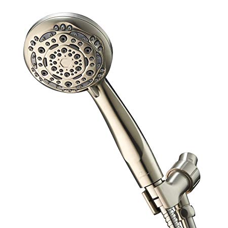 Couradric Handheld Shower Head, 7 Function High Pressure Shower Head with Brass Swivel Ball Bracket and Extra Long Stainless Steel Hose, Brushed Nickel, 4"