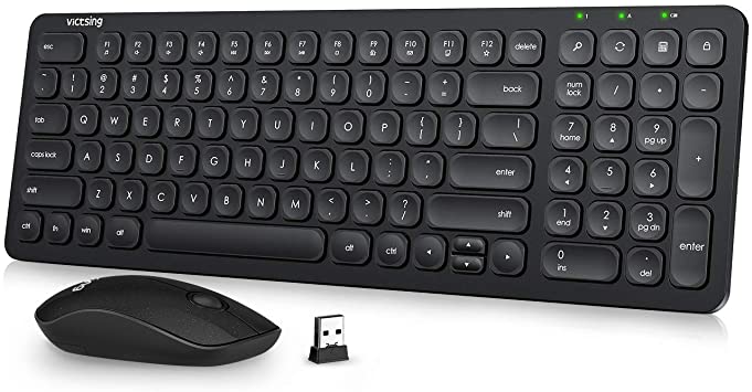 VicTsing Wireless Keyboard and Mouse Combo[Whisper Quiet & Scissor-Switch], 2.4G Slim Wireless Keyboard with Stand and Silent Mouse, Nano USB Receiver, for PC Computer Laptop Mac Windows,Black