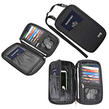 KEAFOLS Travel Pouch Neck Wallet Family Passport Holder Organizer Case with RFID Blocking,Security Zipper Concealed Organized Wallet to Keep Cash Documents Safe Travel in Peace