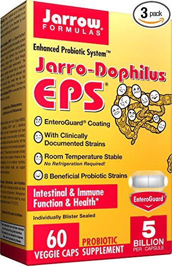 Jarro-Dophilus EPS, 5 Billion Organisms Per Vegetarian Capsule, Intestinal and Immune Support, 60 Veggie Caps (Cool Ship, Pack of 3)