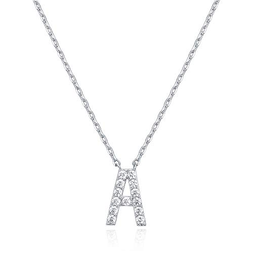 PAVOI 14K White Gold Plated Cubic Zirconia Initial Necklace | Letter Necklaces for Women