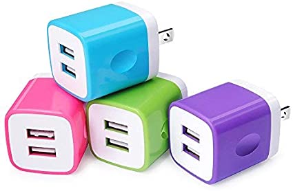 USB Wall Charger,USB Cubes,Sicodo 4-Pack Universal Travel 2.1A Dual Port Plug Charging Block Compatible with iPhoneX,8,7 Plus,6 Plus,Tablet, Samsung Galaxy S8 Plus, S7 S6 Edge, HTC, LG, Sony, Nokia