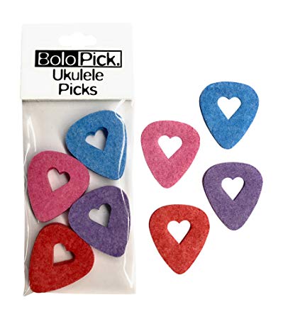 BoloPick Felt Ukulele Picks, with Easy to Hold Heart Shape Cutout, 8 Pack, Multi