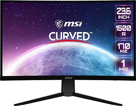 MSI G242C, 24" Curved Gaming Monitor, 1920 x 1080 (FHD), VA, 1 ms, 170 Hz, FreeSync Premium, HDMI, DP Port, Tilt,Black