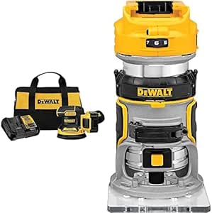 DEWALT 20V MAX Random Orbital Sander Kit (DCW210P1) with DEWALT 20V Max XR Cordless Router, Brushless, Tool Only (DCW600B)